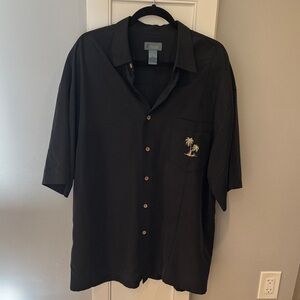 Men's Black Button-Down Shirt with Palm Tree Design